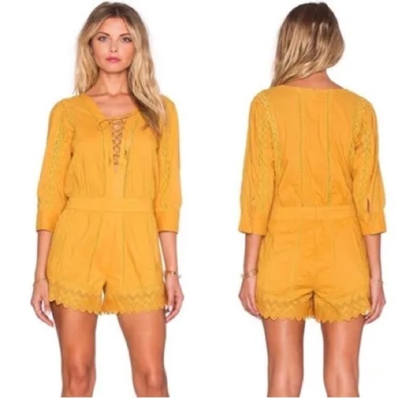 Tularosa Balboa Crochet Yellow Cotton Romper in XS - Picture 1 of 11